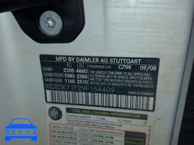 2009 MERCEDES-BENZ SL WDBSK71F29F154409 image 9