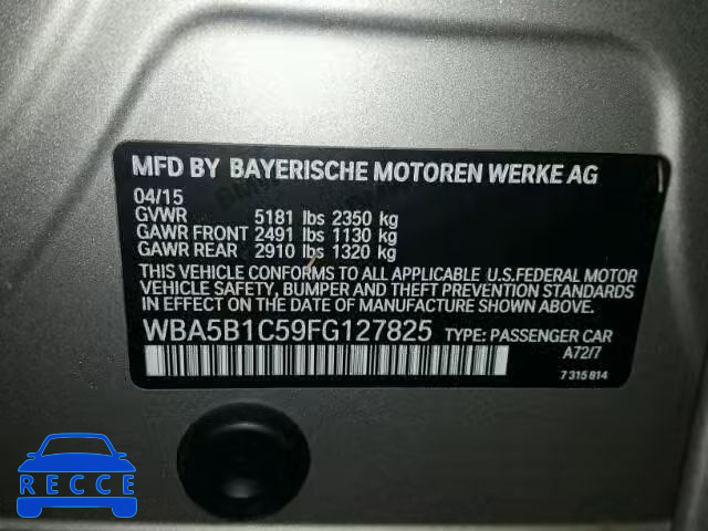 2015 BMW 535 I WBA5B1C59FG127825 зображення 9