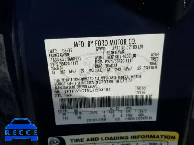 2012 FORD F150 SUPER 1FTFW1CT8CFB93181 Bild 9