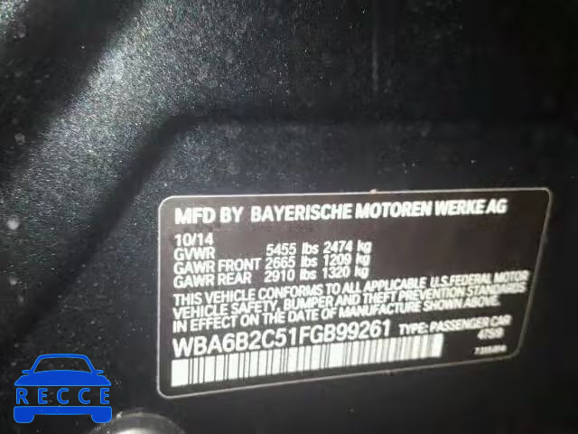 2015 BMW 650 WBA6B2C51FGB99261 зображення 9