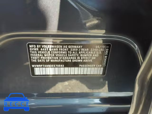 2013 VOLKSWAGEN CC LUXURY WVWRP7AN9DE570562 зображення 9