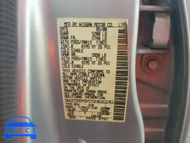 2000 NISSAN XTERRA XE 5N1ED28Y8YC596626 image 9