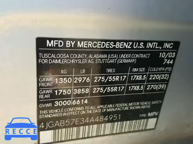 2004 MERCEDES-BENZ ML 350 4JGAB57E34A484951 image 9
