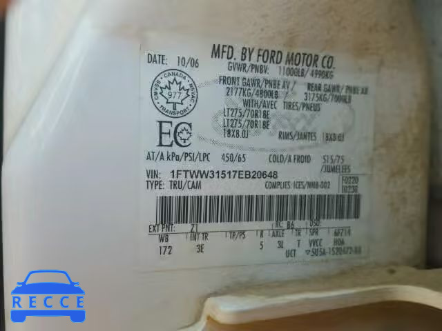 2007 FORD F350 SRW S 1FTWW31517EB20648 image 9