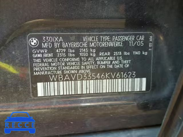 2006 BMW 330 XI WBAVD33546KV61623 зображення 9