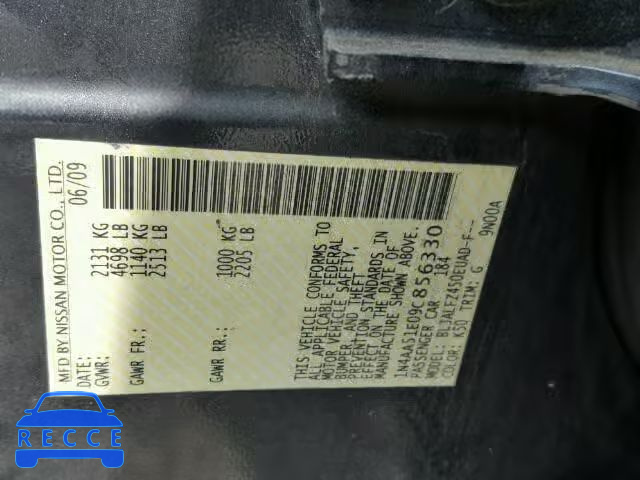2009 NISSAN MAXIMA S 1N4AA51E09C856330 image 9