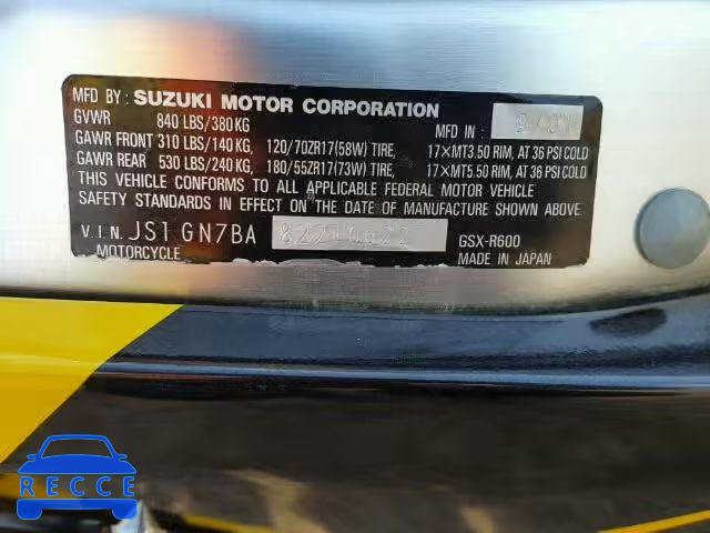 2002 SUZUKI GSX-R600 JS1GN7BA822106227 image 9