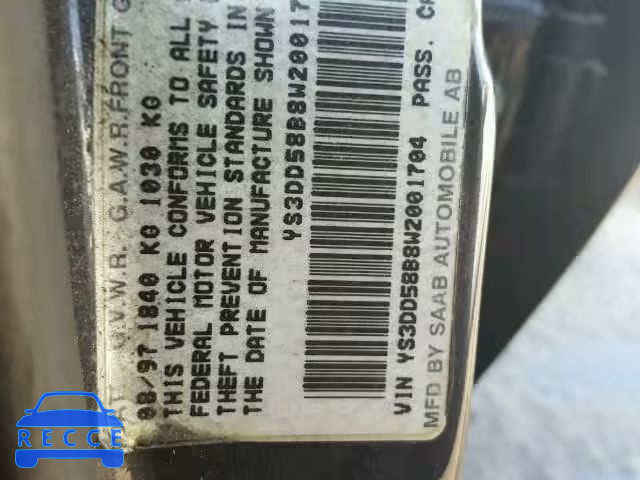 1998 SAAB 900 YS3DD58B8W2001704 image 0