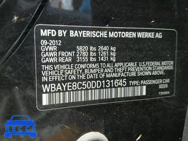 2013 BMW 750LI WBAYE8C50DD131645 Bild 9