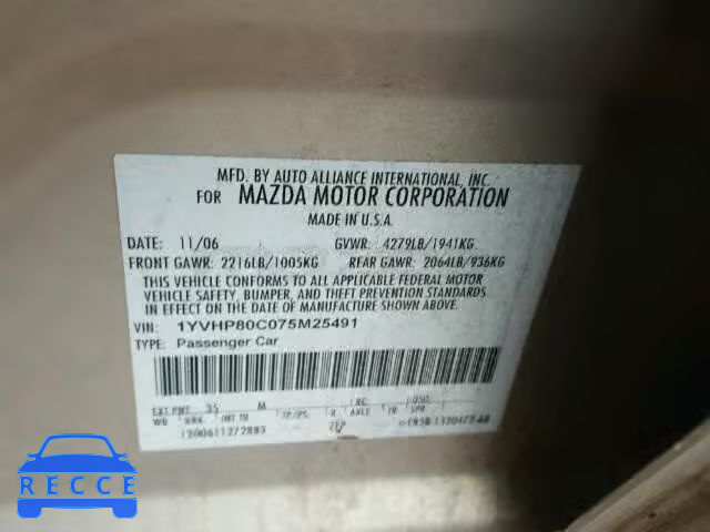 2007 MAZDA 6 I 1YVHP80C075M25491 Bild 9