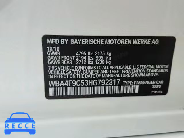 2017 BMW 430XI WBA4F9C53HG792317 image 9