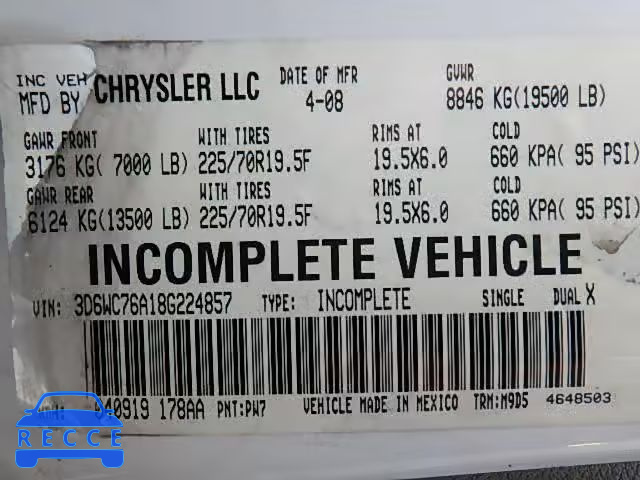 2008 DODGE RAM 5500 S 3D6WC76A18G224857 image 9