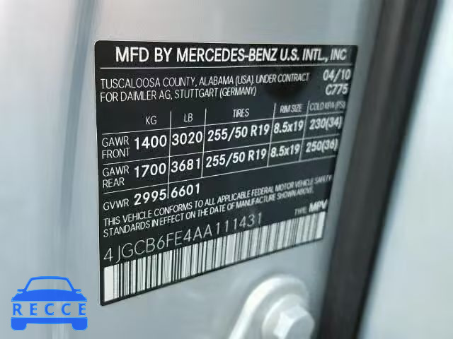 2010 MERCEDES-BENZ R 350 4MAT 4JGCB6FE4AA111431 зображення 9