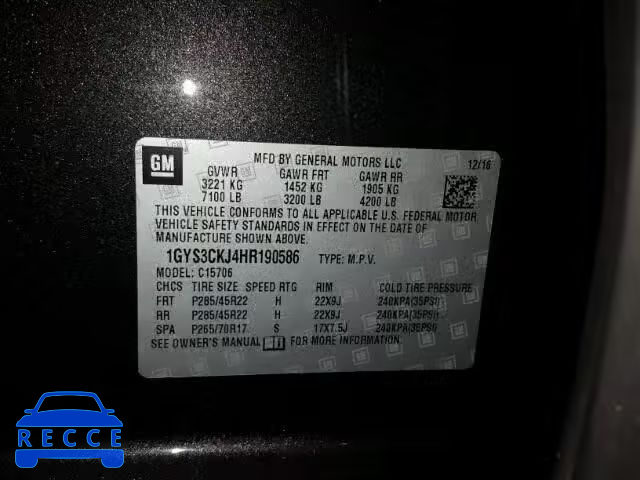 2017 CADILLAC ESCALADE 1GYS3CKJ4HR190586 image 9