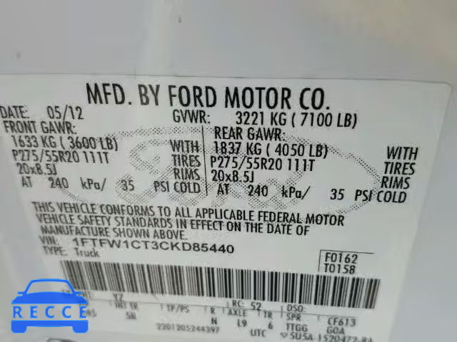 2012 FORD F150 SUPER 1FTFW1CT3CKD85440 image 9