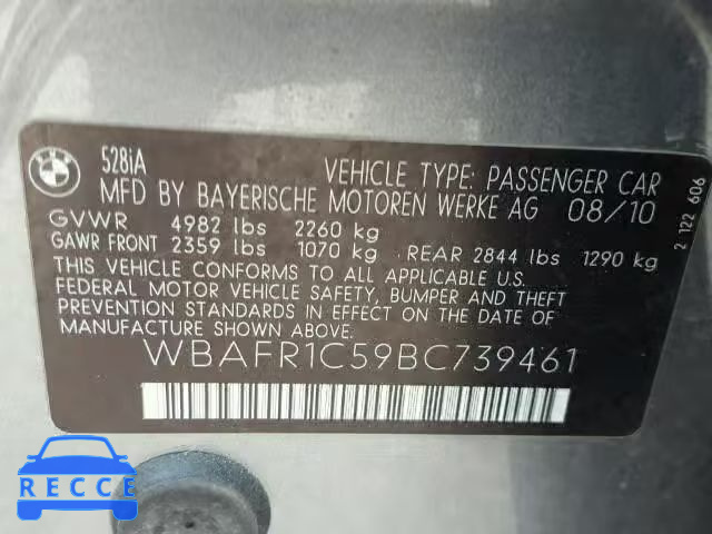 2011 BMW 528 I WBAFR1C59BC739461 image 9