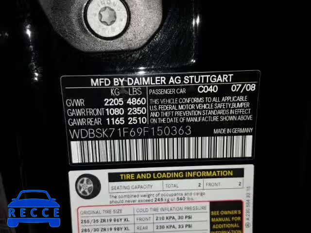 2009 MERCEDES-BENZ SL WDBSK71F69F150363 image 9