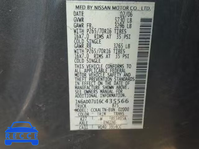 2006 NISSAN FRONTIER C 1N6AD07U16C435566 image 9