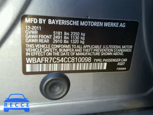 2012 BMW 535 I WBAFR7C54CC810098 зображення 9