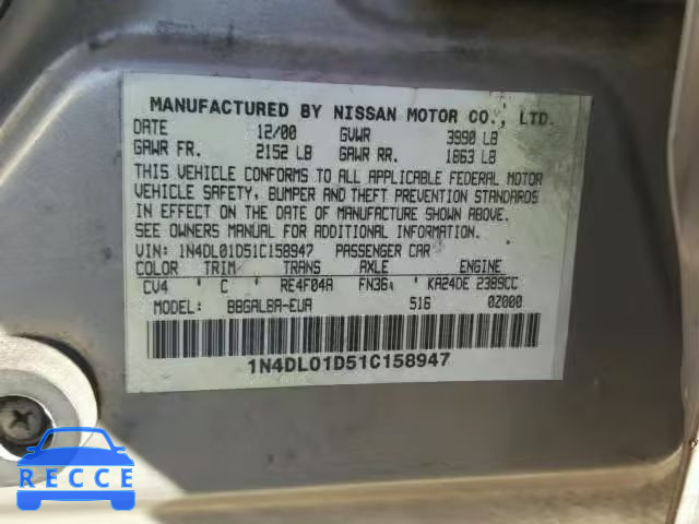 2001 NISSAN ALTIMA XE 1N4DL01D51C158947 image 9