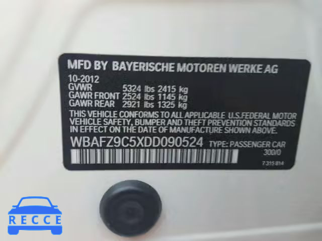 2013 BMW 535 I WBAFZ9C5XDD090524 зображення 9