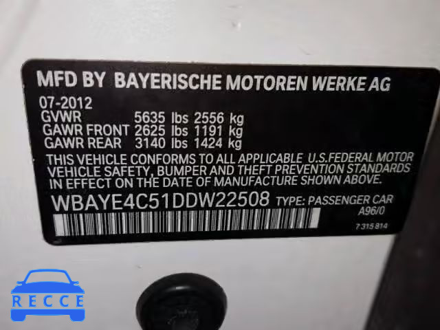 2013 BMW 740 WBAYE4C51DDW22508 image 9