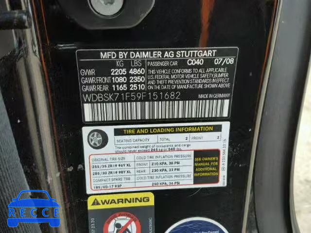 2009 MERCEDES-BENZ SL WDBSK71F59F151682 image 9