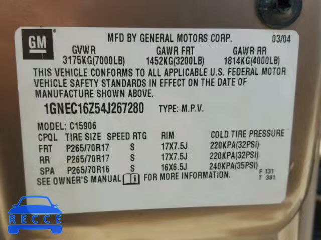 2004 CHEVROLET SUBURBAN C 1GNEC16Z54J267280 image 9