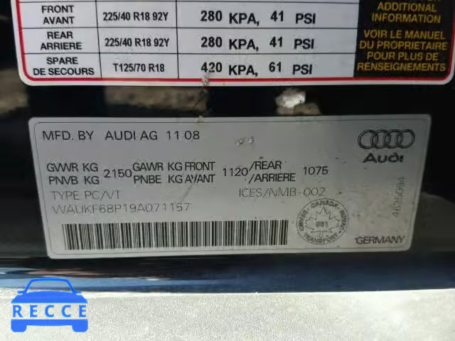 2009 AUDI A3 2.0T QU WAUKF68P19A071157 зображення 9