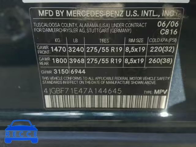 2007 MERCEDES-BENZ GL 450 4MA 4JGBF71E47A144645 зображення 9