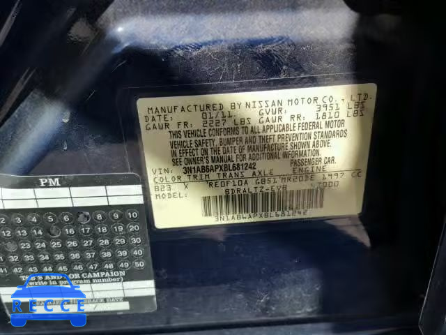 2011 NISSAN SENTRA 2.0 3N1AB6APXBL681242 image 9