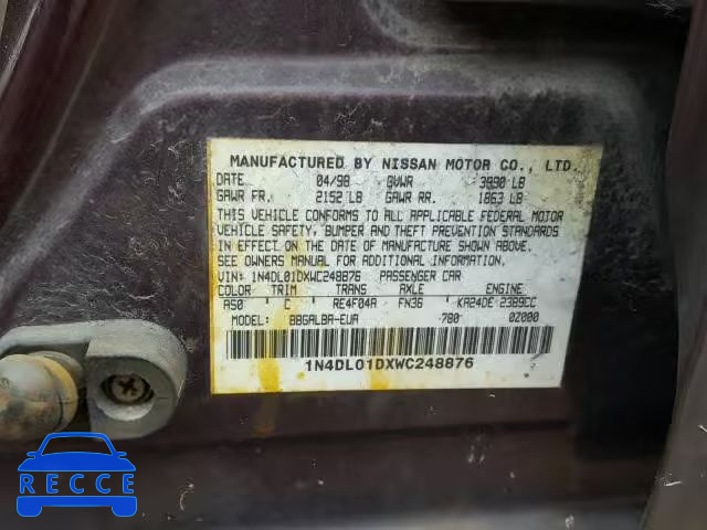 1998 NISSAN ALTIMA XE 1N4DL01DXWC248876 image 9