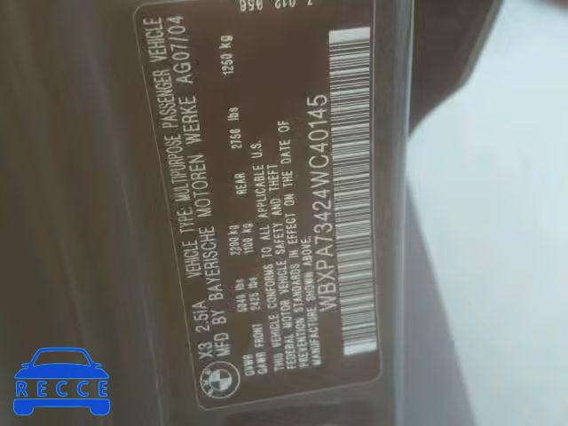 2004 BMW X3 2.5I WBXPA73424WC40145 image 9