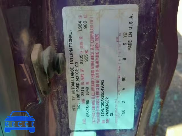 1995 FORD PROBE 1ZVLT20AXS5149043 image 9