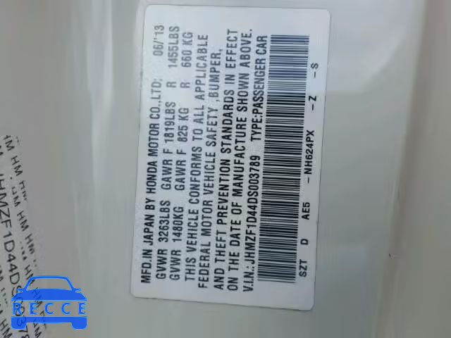 2013 HONDA CR-Z JHMZF1D44DS003789 image 9