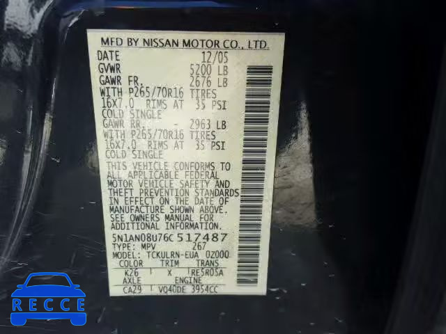 2006 NISSAN XTERRA OFF 5N1AN08U76C517487 Bild 9