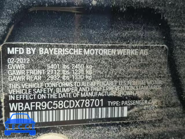 2012 BMW 550 WBAFR9C58CDX78701 зображення 9