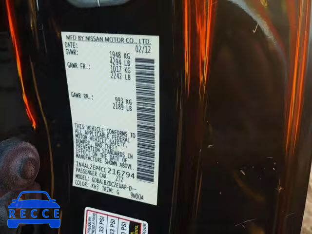 2012 NISSAN ALTIMA S 1N4AL2EP4CC216794 image 9