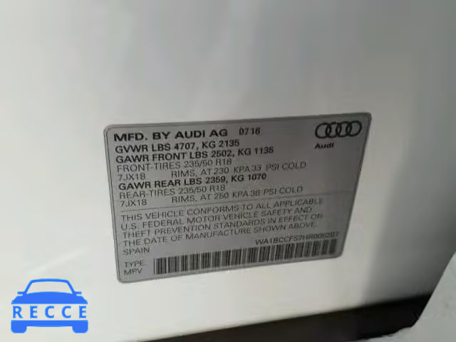 2017 AUDI Q3 WA1BCCFS7HR005207 image 9