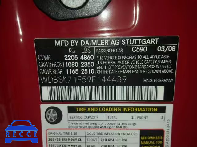 2009 MERCEDES-BENZ SL WDBSK71F59F144439 Bild 9