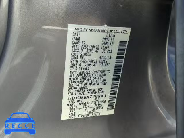 2006 NISSAN ARMADA SE 5N1AA08B36N729849 image 9