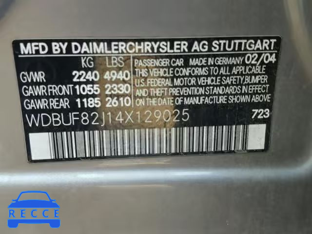 2004 MERCEDES-BENZ E 320 4MAT WDBUF82J14X129025 image 9