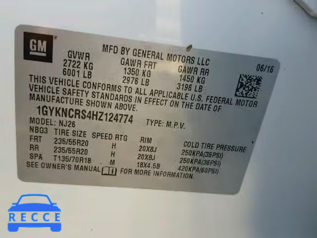 2017 CADILLAC XT5 PREMIU 1GYKNCRS4HZ124774 image 9