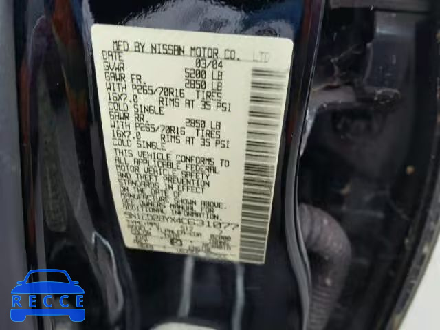 2004 NISSAN XTERRA XE 5N1ED28YX4C631077 image 9