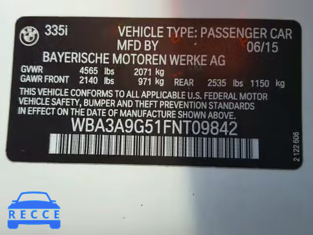 2015 BMW 335 I WBA3A9G51FNT09842 image 9