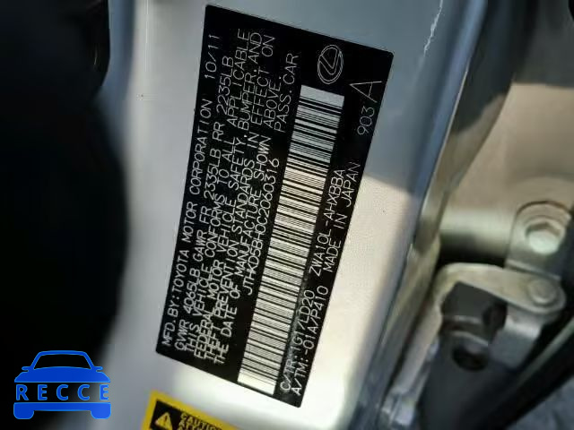 2012 LEXUS CT 200 JTHKD5BH0C2060316 image 9