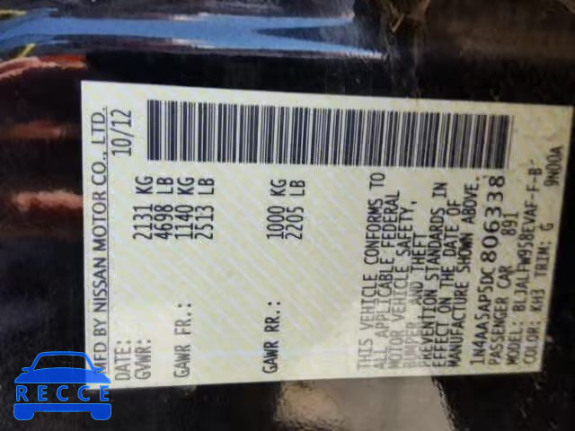 2013 NISSAN MAXIMA S 1N4AA5AP5DC806338 image 9