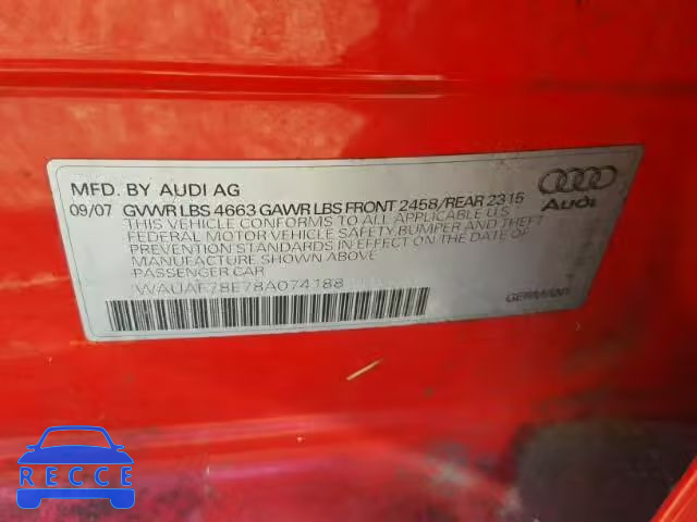 2008 AUDI A4 2.0T WAUAF78E78A074188 image 9