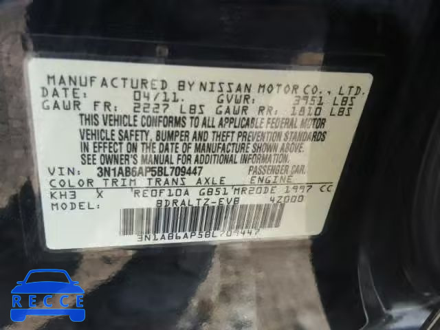 2011 NISSAN SENTRA 2.0 3N1AB6AP5BL709447 Bild 9