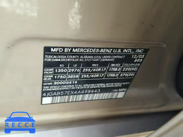 2004 MERCEDES-BENZ ML 350 4JGAB57EX4A498443 image 9